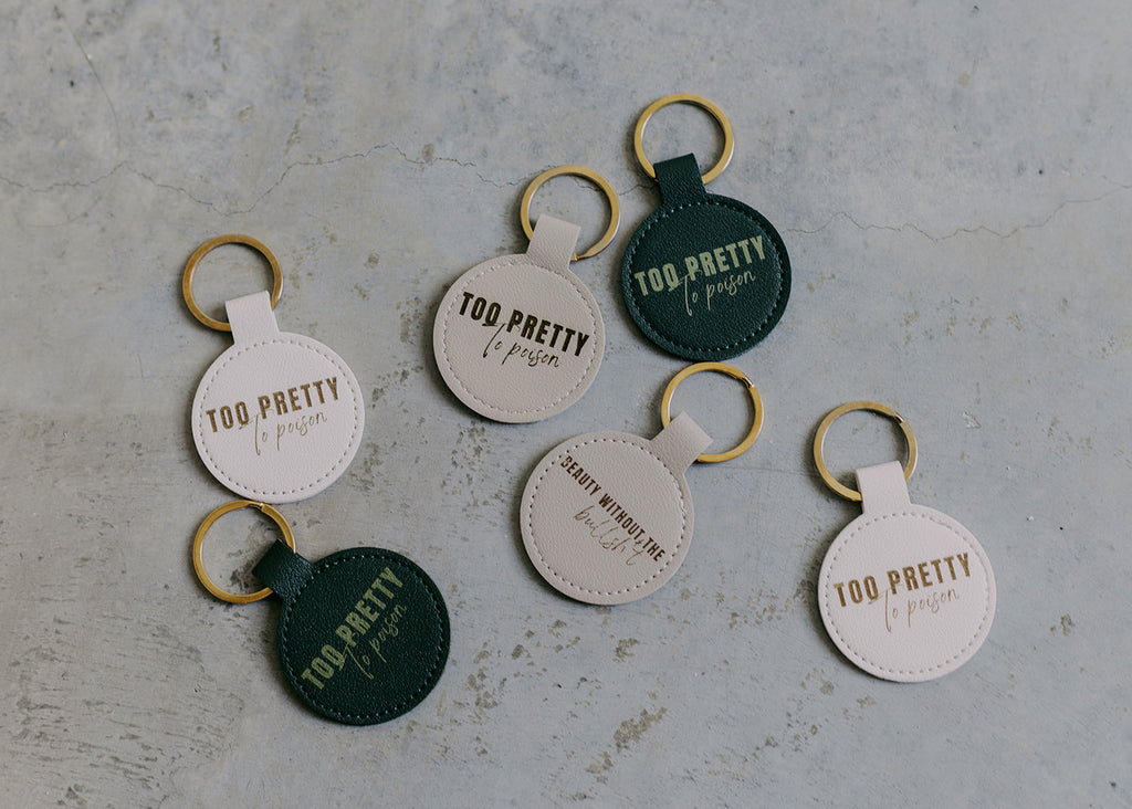Too Pretty To Poison Leather Keytag