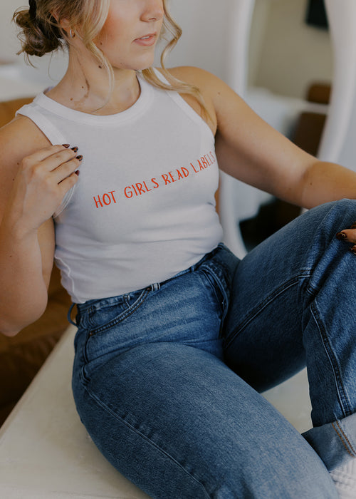 Hot Girls Read Labels Spaghetti Strap Tank Top